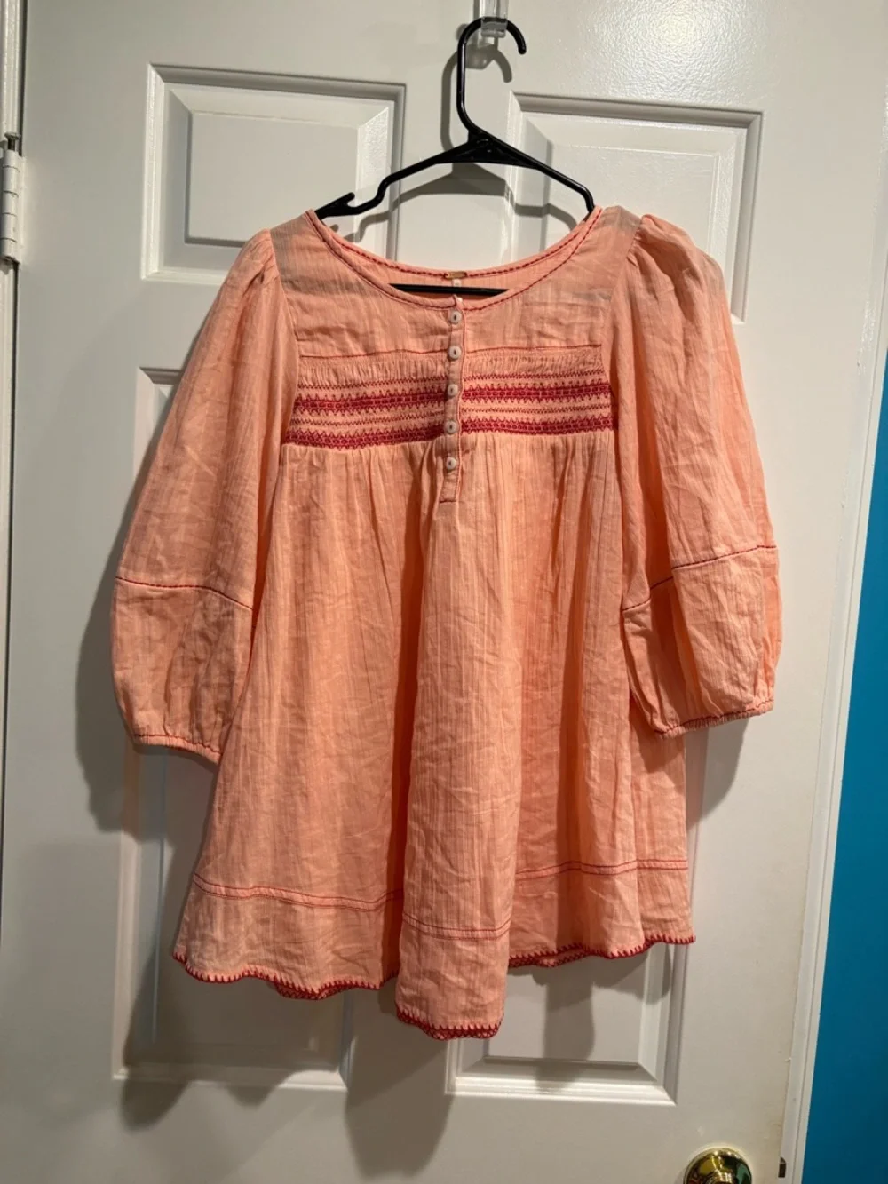 Free People Dylan Smocked Tunic top blouse pink sz XS S boho